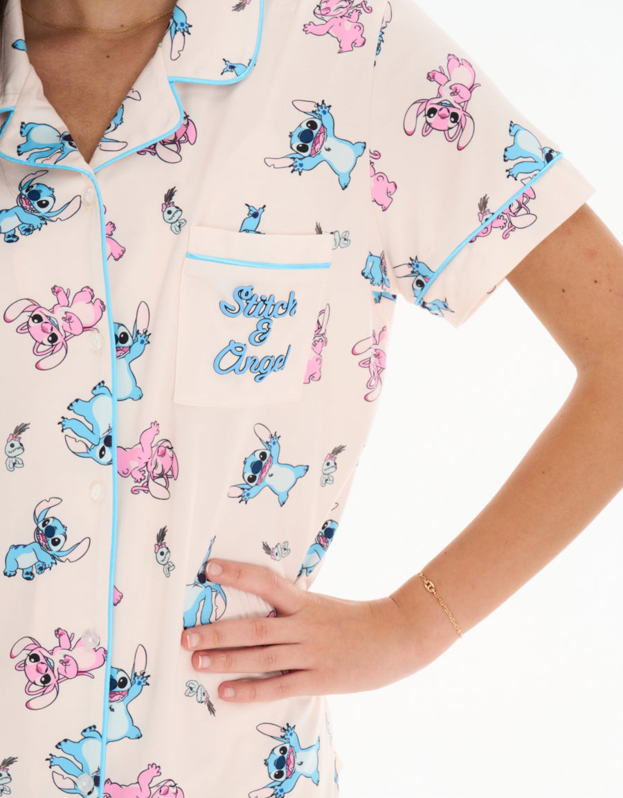 Short-Sleeve Shirt with Pants Pajama Set in Light Pink