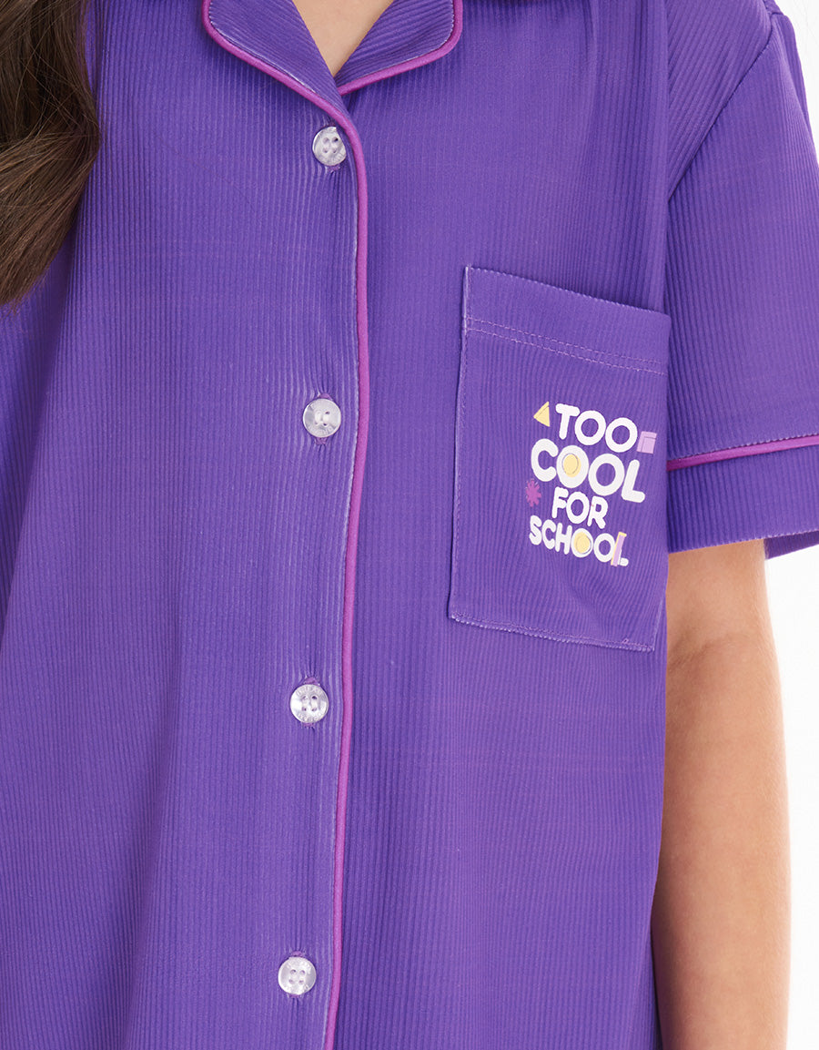 Short-Sleeve Shirt with Pants Pajama Set in Purple