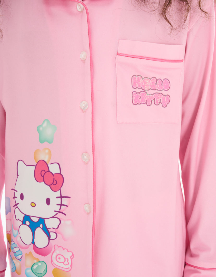 Long-Sleeve Shirt with Pants Pajama Set in Pink