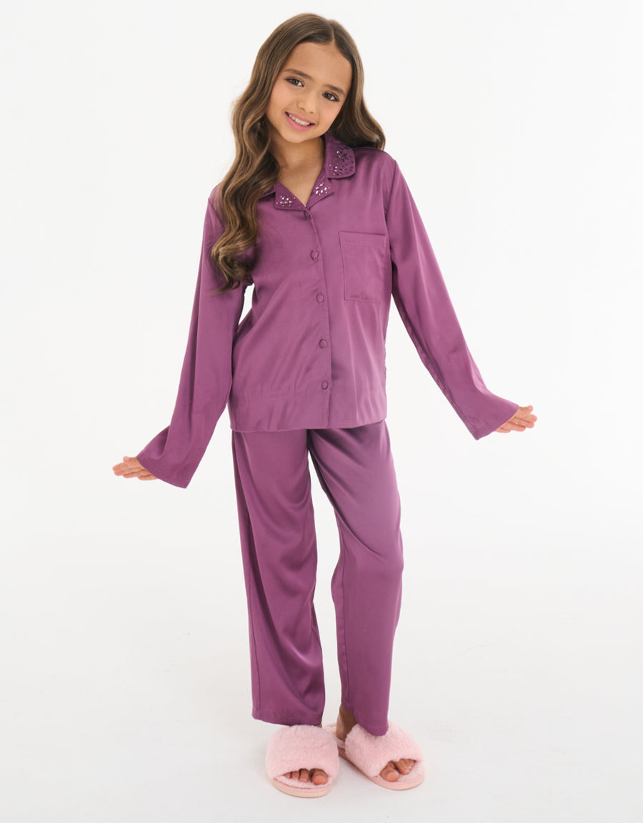 Long Sleeve Satin Pajama Set