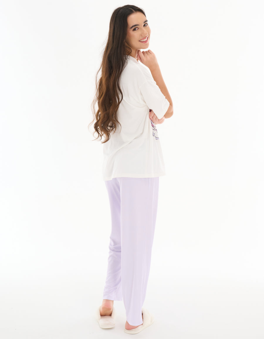 Short Sleeve Tee and Pants Pajama Set in Dark Purple