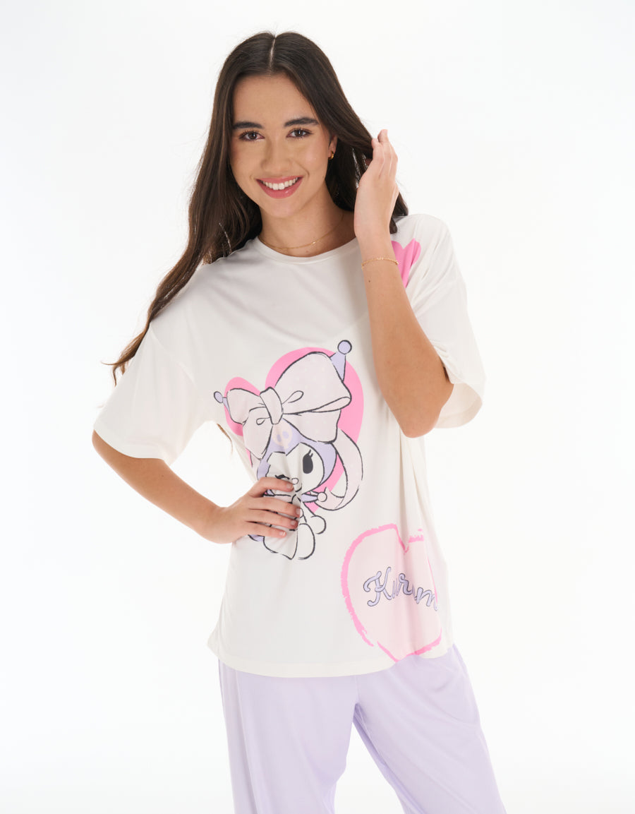 Short Sleeve Tee and Pants Pajama Set in Dark Purple