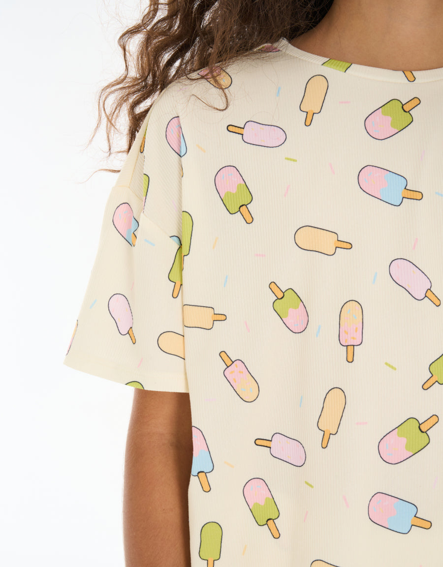Short Sleeve Tee and Pants Pajama Set in Light Yellow