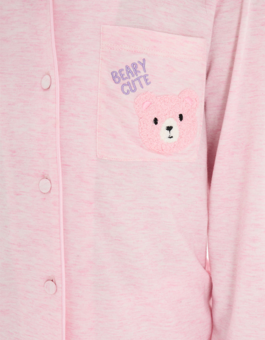 Long-Sleeve Shirt with Pants Pajama Set in Light Pink