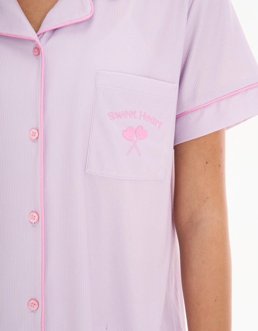Short-Sleeve Shirt with Pants Pajama Set in Dark Purple