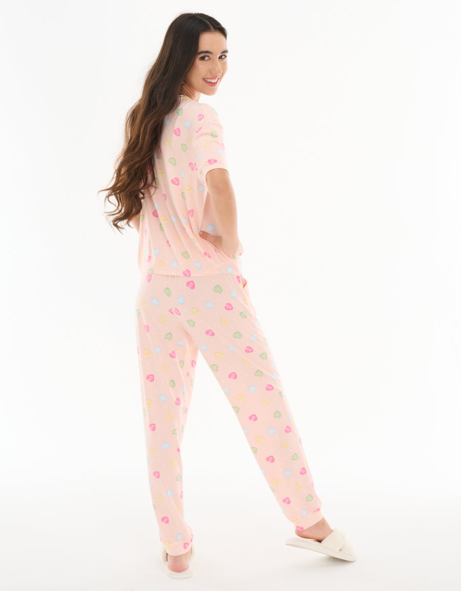Short Sleeve Tee and Pants Pajama Set in Light Pink