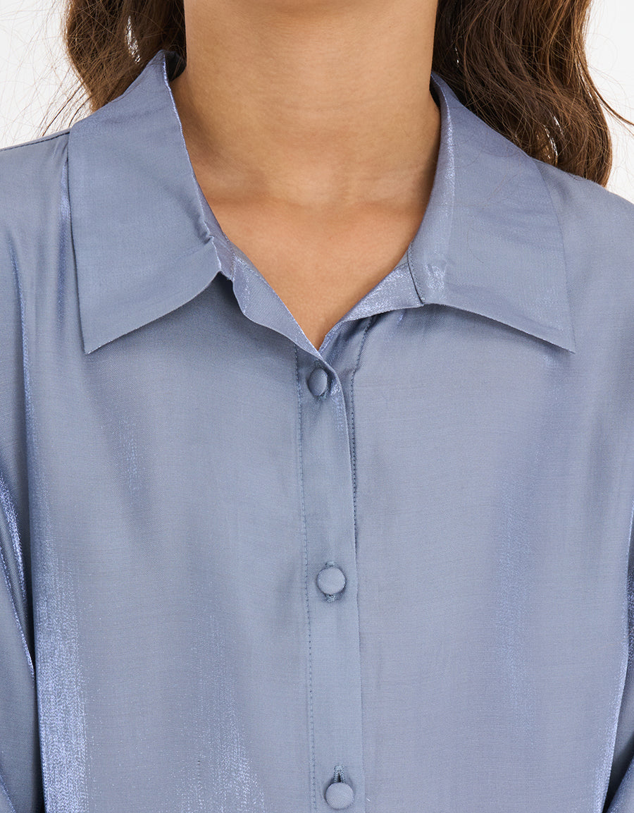 Feather Trim Long Sleeve Pajama Set