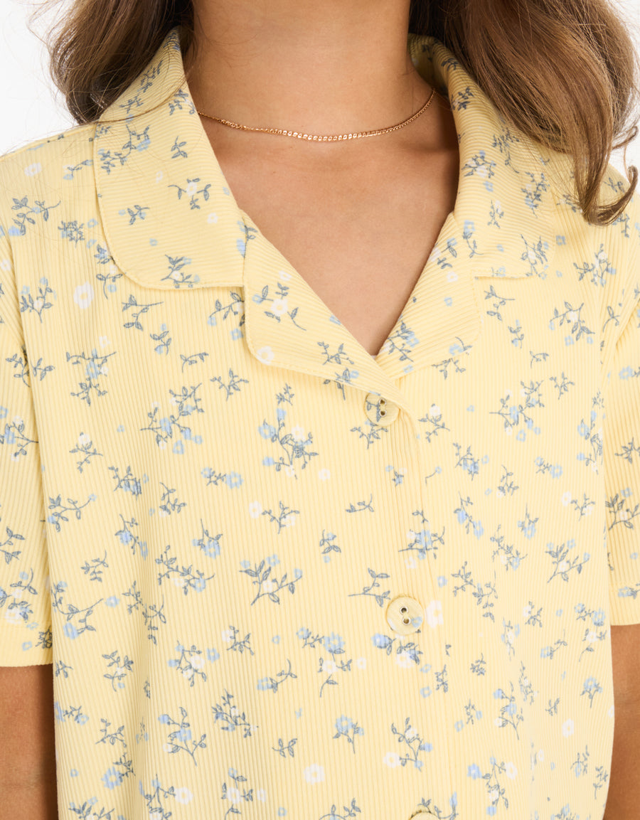 Short-Sleeve Shirt with Pants Pajama Set Daughter in Light Yellow