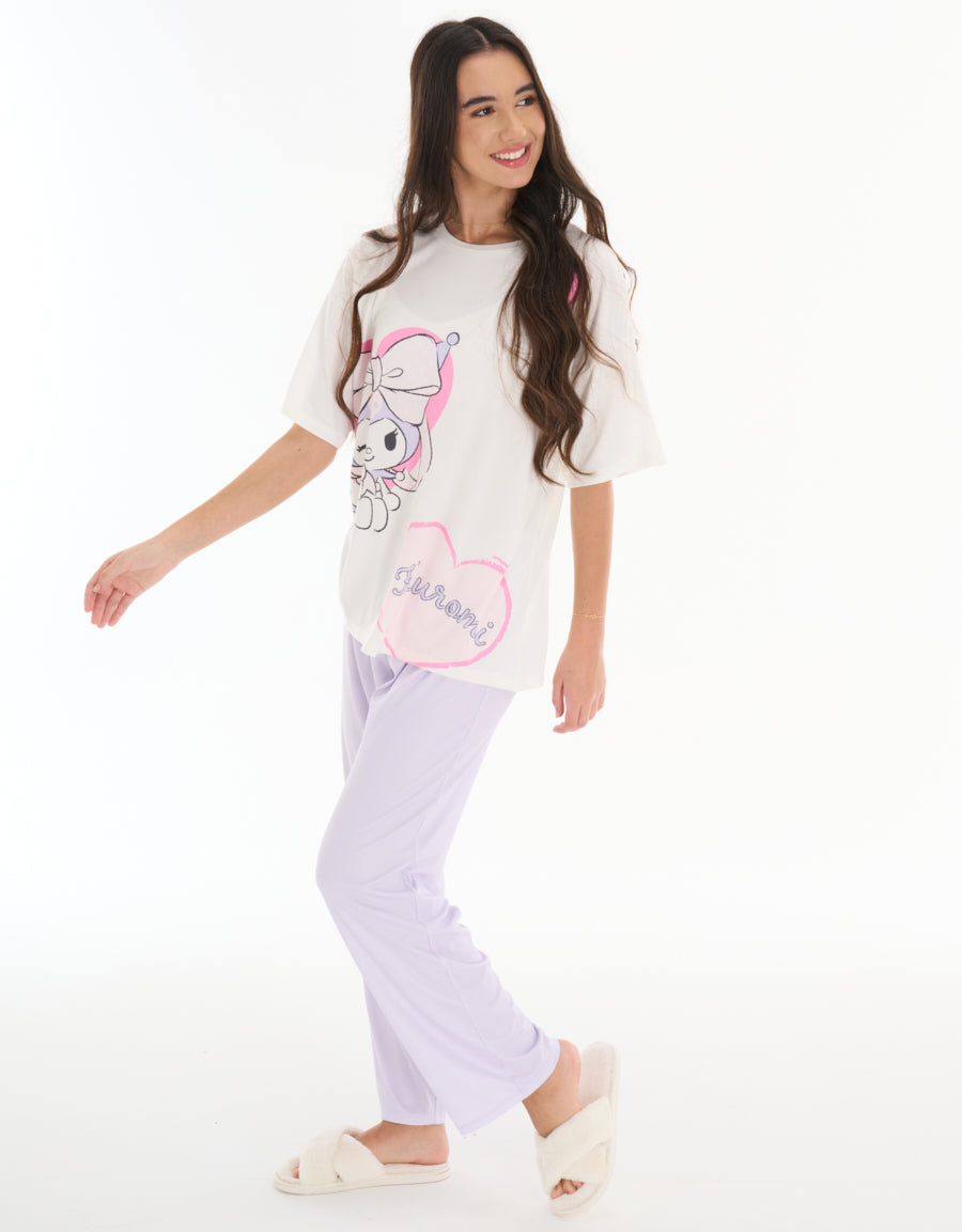 Short Sleeve Tee and Pants Pajama Set in Dark Purple