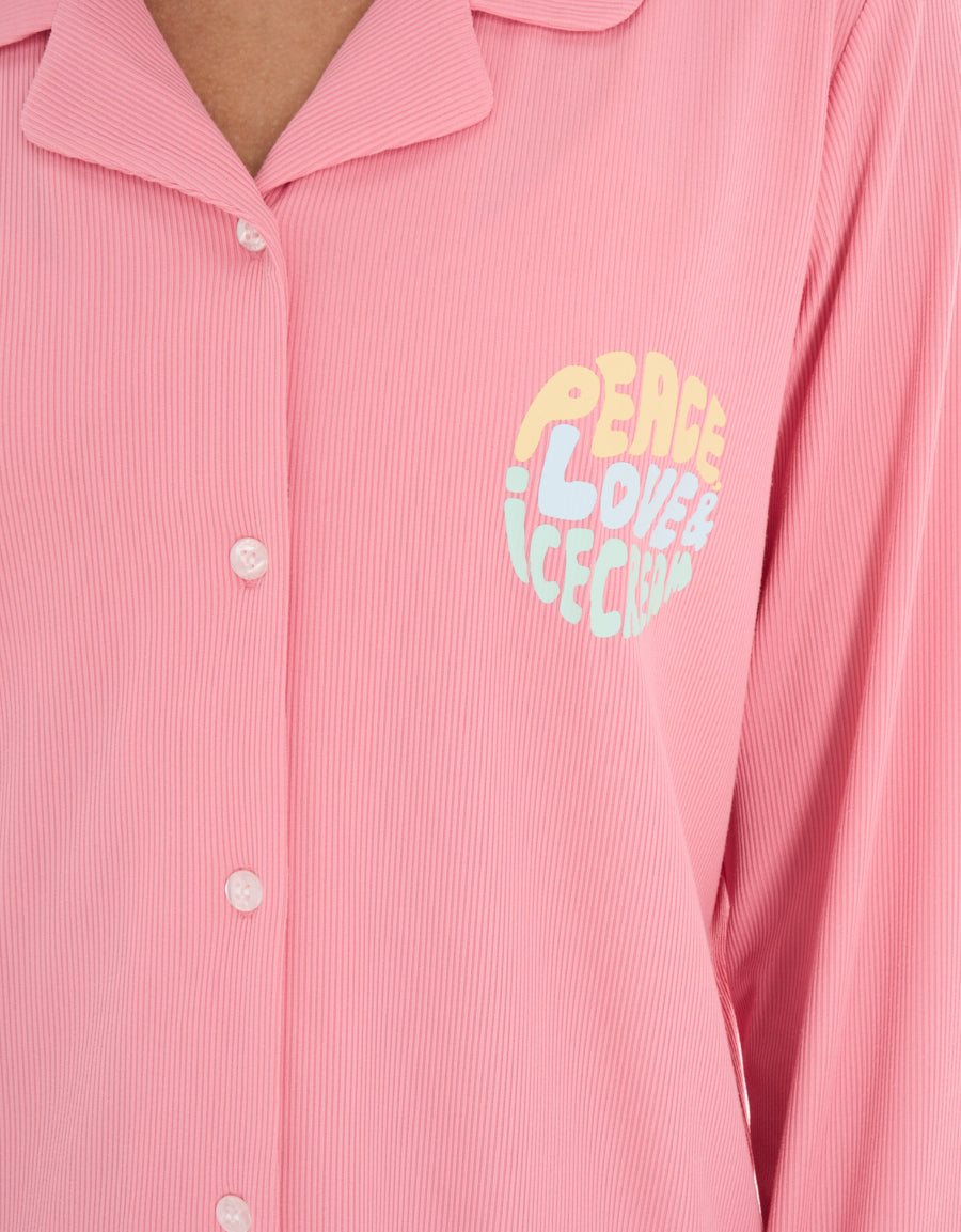 Long-Sleeve Shirt with Pants Pajama Set in Pink