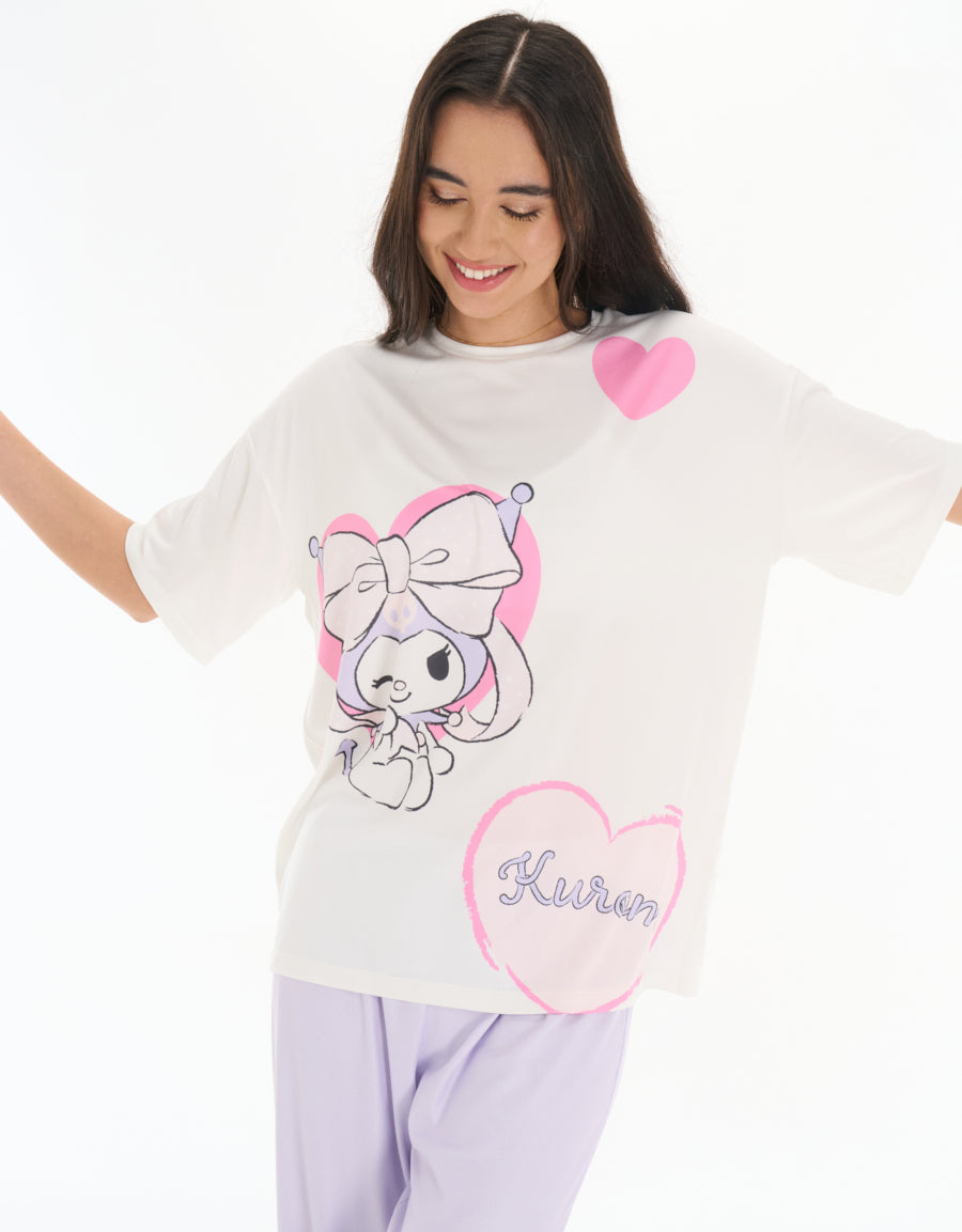 Short Sleeve Tee and Pants Pajama Set in Dark Purple