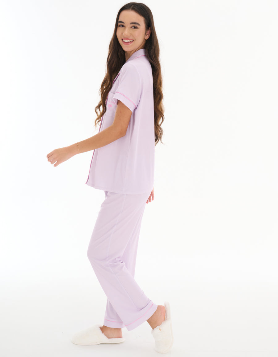 Short-Sleeve Shirt with Pants Pajama Set in Dark Purple