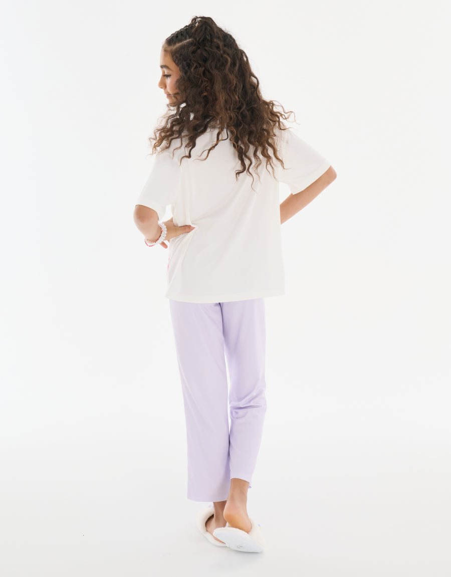 Short Sleeve Tee and Pants Pajama Set in Dark Purple